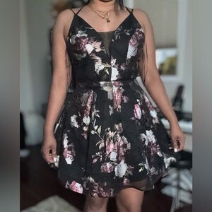 Crystal Doll Black and Pink Floral Mini Dress